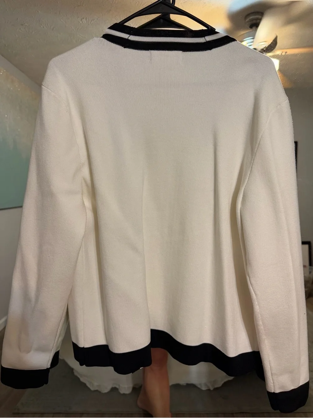 Karl Lagerfeld Cream Cardigan with Black Trim and Pocket Straps